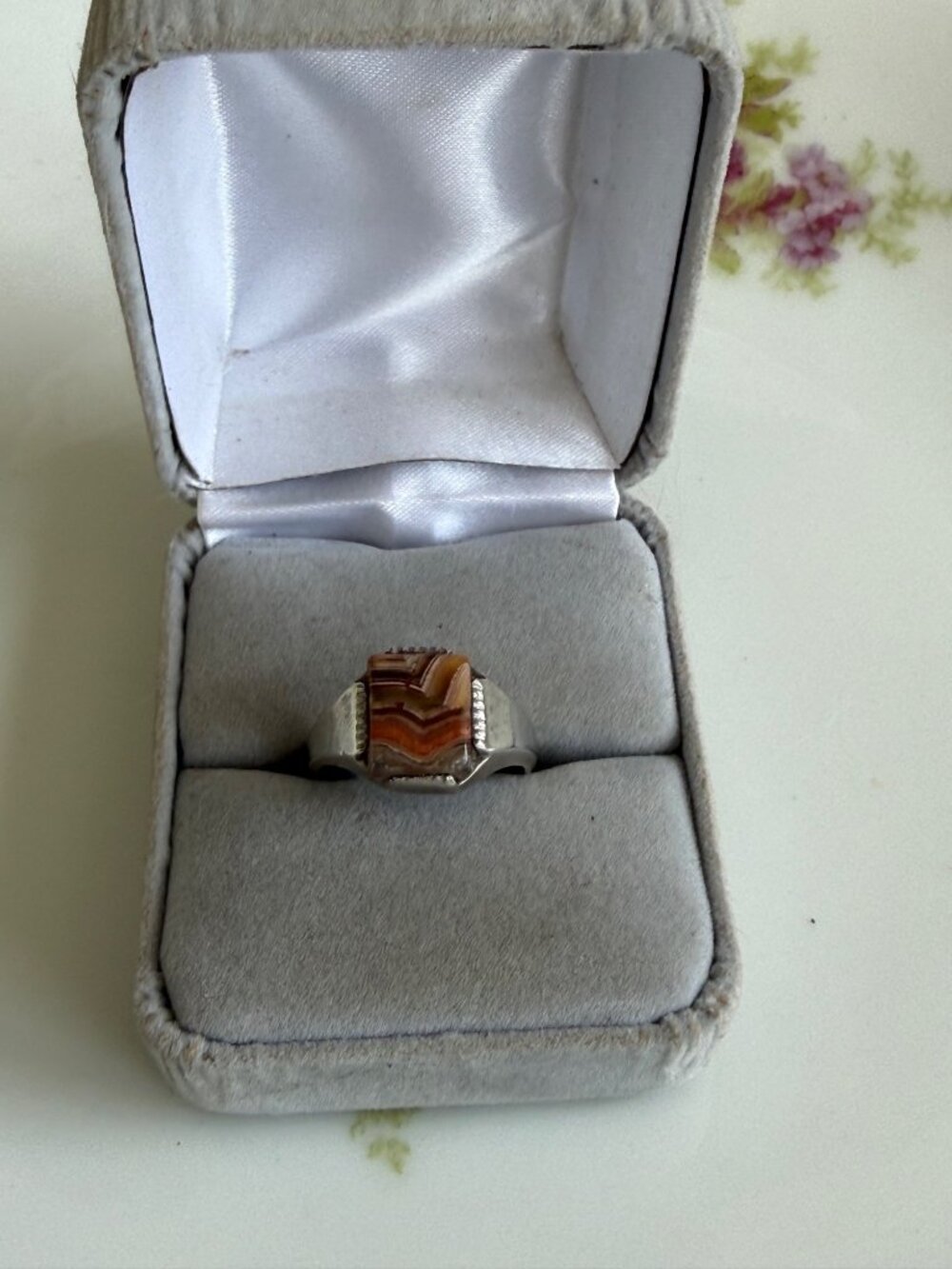 VIntage 1970s Wallace Mfc Sterling Ring Brown Banded Agate Size 7